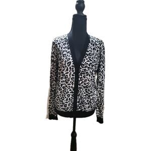 Worthington Womens M Snow Leopard Animal Print Mobwife Cardigan